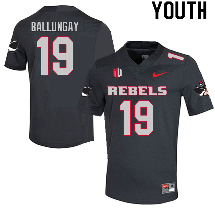Youth #19 Kaleo Ballungay UNLV Rebels College Football Jerseys Sale-Charcoal - Click Image to Close